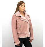 Z DESIGN Bikerjack Dames Suede – Lammy Coat – Roze