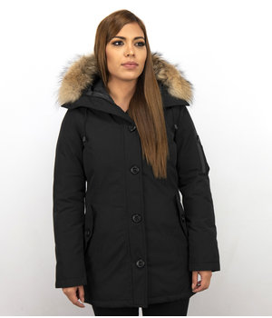 Dames Winterjas met Bontkraag → Gratis Thuisbezorgd Style Jas met bontkraag dames kaki groen diervriendelijk bont