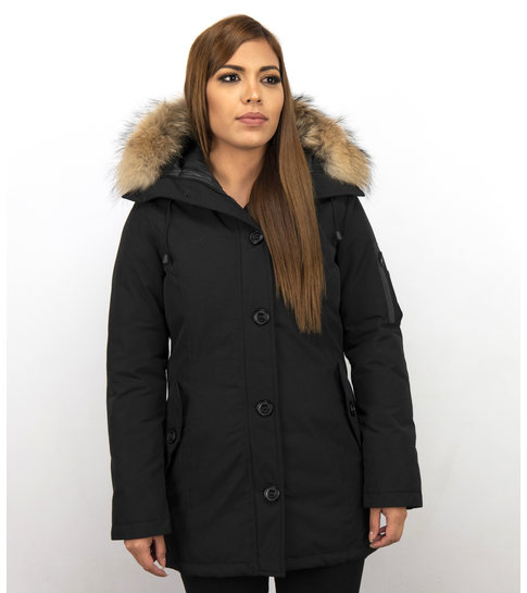 TheBrand Lange Parka Jas Dames – Met Bontkraag – Zwart