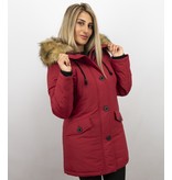 Adrexx Dames Winterjassen met Bontkraag Uitverkoop - Rode Parka vrouwen