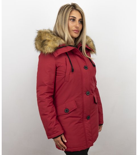 Adrexx Dames Winterjassen met Bontkraag Uitverkoop - Rode Parka vrouwen