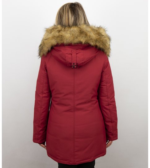 Adrexx Dames Winterjassen met Bontkraag Uitverkoop - Rode Parka vrouwen