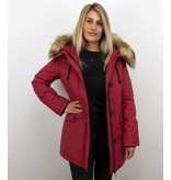 Adrexx Dames Winterjassen met Bontkraag Uitverkoop - Rode Parka vrouwen