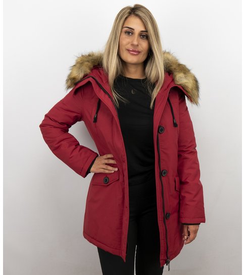 Adrexx Dames Winterjassen met Bontkraag Uitverkoop - Rode Parka vrouwen