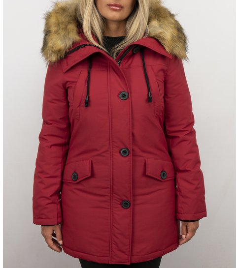 Adrexx Dames Winterjassen met Bontkraag Uitverkoop - Rode Parka vrouwen