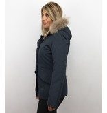 MATOGLA Bontjassen - Dames Winterjas Wooly Kort - Grote Bontkraag - Blauw