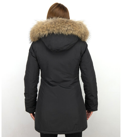 ACTIE LOVEBRAND  Dames Winterjas Wooly - SLIM FIT - ACTIE - XL Bontkraag - Zwart