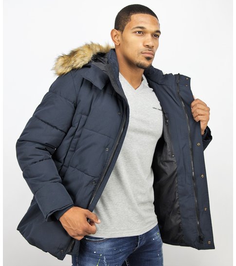 Enos Heren Winterjas – Met Bontkraag – Donkerblauw
