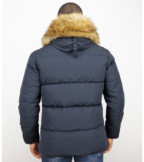 Enos Heren Winterjas – Met Bontkraag – Donkerblauw