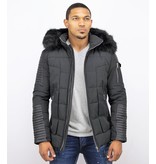 Enos Korte Heren Winterjas – Faux Fur Bontkraag – Zwart