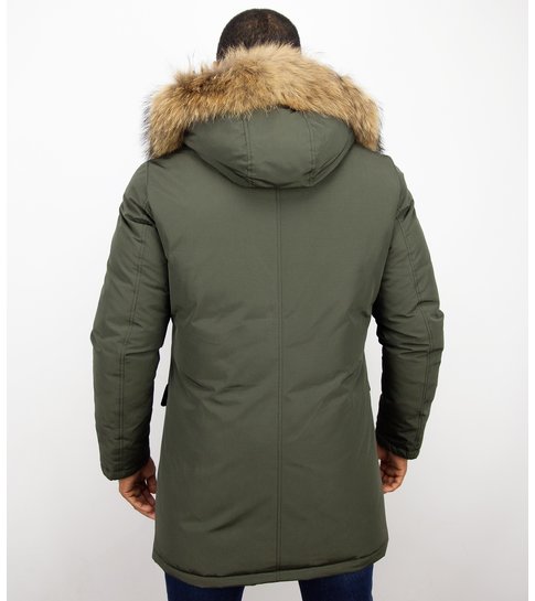 Enos Bontjassen - Heren Winterjas Lang - Grote XL Bontkraag - Parka - Groen