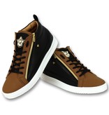 Cash Money Heren Sneaker Bee Camel Black  Gold Hoog- CMS98 - Bruin Cash Money Heren Sneaker Bee Camel Black  Gold Hoog- CMS98 - Bruin
