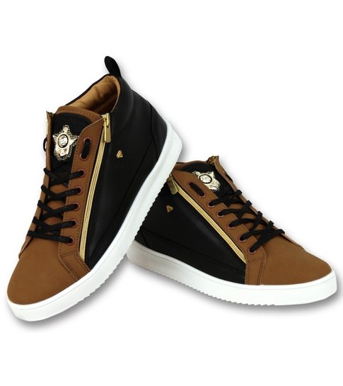 Cash Money Heren Sneaker Bee Camel Black  Gold Hoog- CMS98 - Bruin