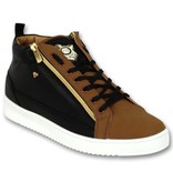 Cash Money Heren Sneaker Bee Camel Black  Gold Hoog- CMS98 - Bruin Cash Money Heren Sneaker Bee Camel Black  Gold Hoog- CMS98 - Bruin