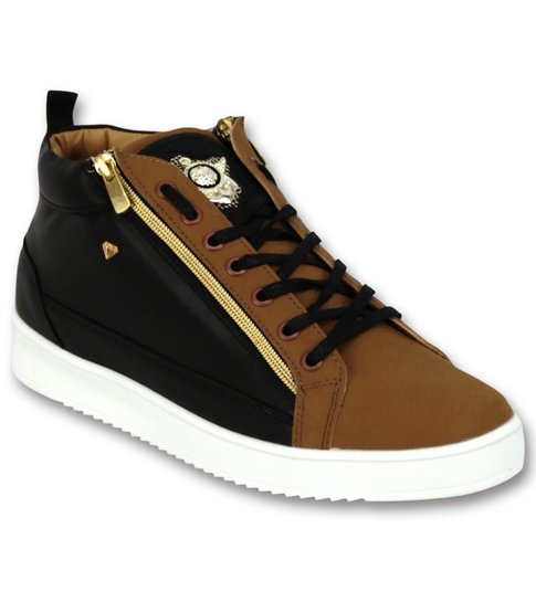 Cash Money Heren Sneaker Bee Camel Black  Gold Hoog- CMS98 - Bruin