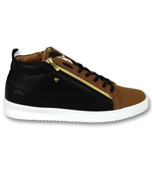 Cash Money Heren Sneaker Bee Camel Black  Gold Hoog- CMS98 - Bruin