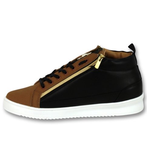 Cash Money Heren Sneaker Bee Camel Black  Gold Hoog- CMS98 - Bruin