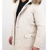 Enos  Heren Winterjas Parka met Grote Echte Bontkraag – Beige