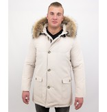 Enos  Heren Winterjas Parka met Grote Echte Bontkraag – Beige