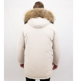 Enos  Heren Winterjas Parka met Grote Echte Bontkraag – Beige