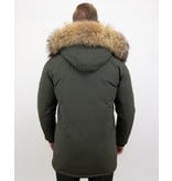 Enos  Winterjas Heren Parka met Grote Echte Bontkraag – Groen