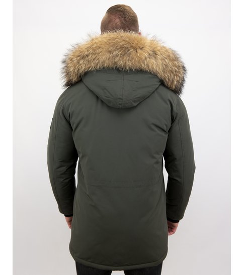 Enos  Winterjas Heren Parka met Grote Echte Bontkraag – Groen