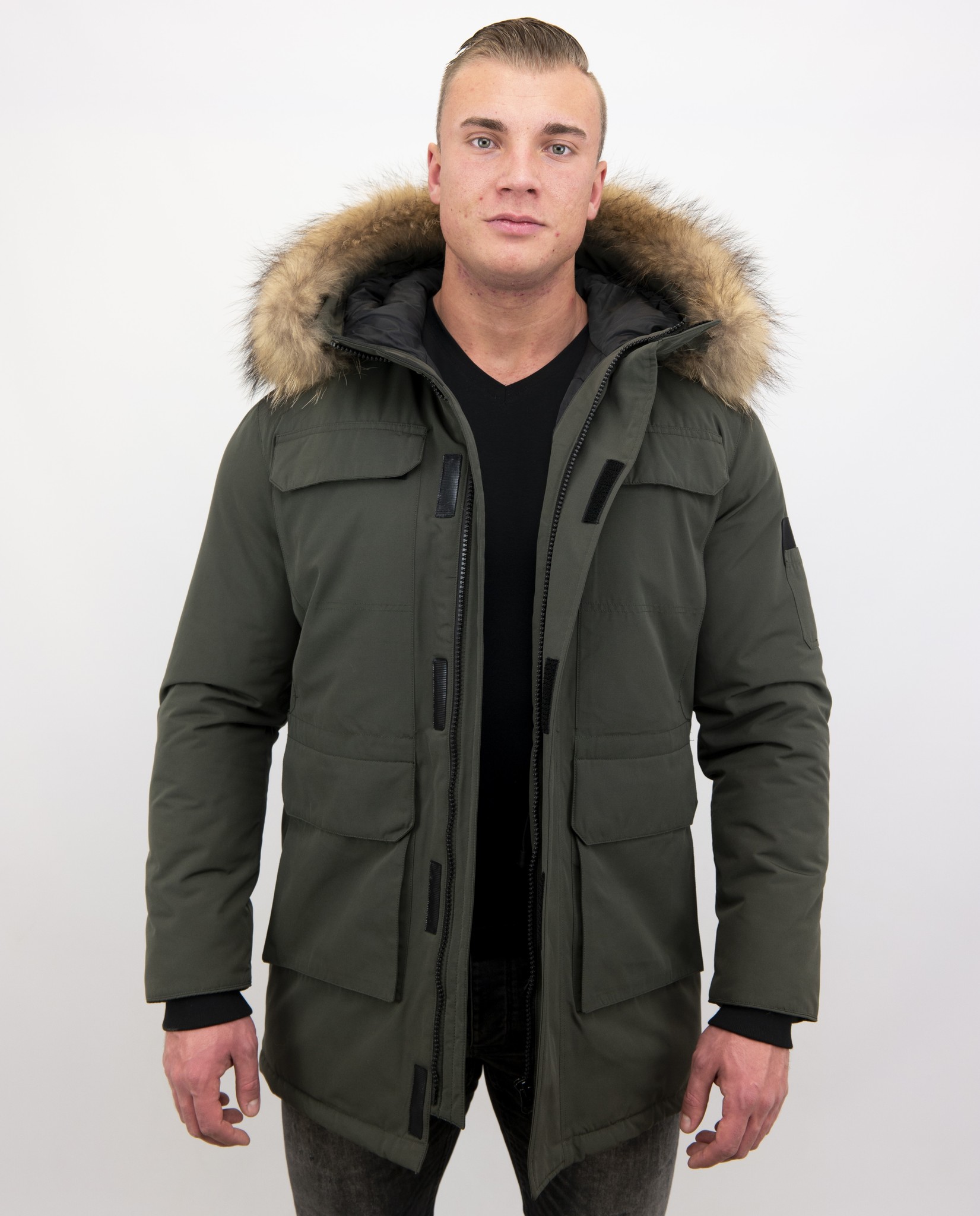 Heren Parka met Grote Echte Bontkraag | - Style