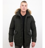 Beluomo Lange Winterjas Heren Grote Bontkraag - Parka Mannen - Zwart/Bruin