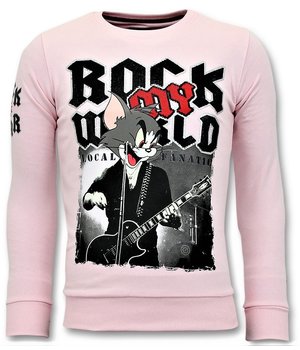 Local Fanatic Luxe Heren Trui  - Rock My World Cat - Roze