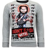 Local Fanatic Exclusieve Heren Trui  - Bloody Chucky Angry Print - Grijs