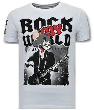 Local Fanatic Stoere T-Shirt Heren - Rock My World Cat - Wit