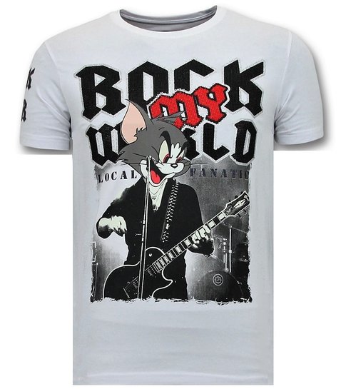 Local Fanatic Stoere T-Shirt Heren - Rock My World Cat - Wit