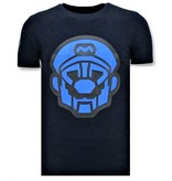 Local Fanatic Heren T shirts met Print  - Mario Neon Opdruk  - Blauw