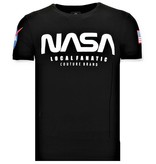 Local Fanatic Bedrukte T-shirt Heren - NASA American Flag Shirt - Zwart