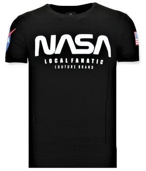 Local Fanatic Bedrukte T-shirt Heren - NASA American Flag Shirt - Zwart