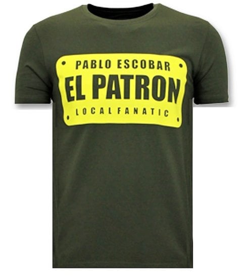 Local Fanatic Heren T shirts met Print - Pablo Escobar El Patron - Groen