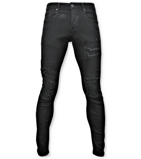 TRUE RISE Ripped Heren Jeans - Spijkerbroek Versleten - D3080 - Zwart