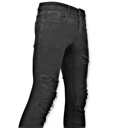 TRUE RISE Ripped Heren Jeans - Spijkerbroek Versleten - D3080 - Zwart