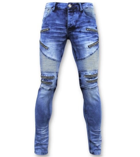 TRUE RISE Heren Spijkerbroek - Biker Jeans Zip - 3025 - Blauw