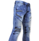 TRUE RISE Heren Spijkerbroek - Biker Jeans Zip - 3025 - Blauw