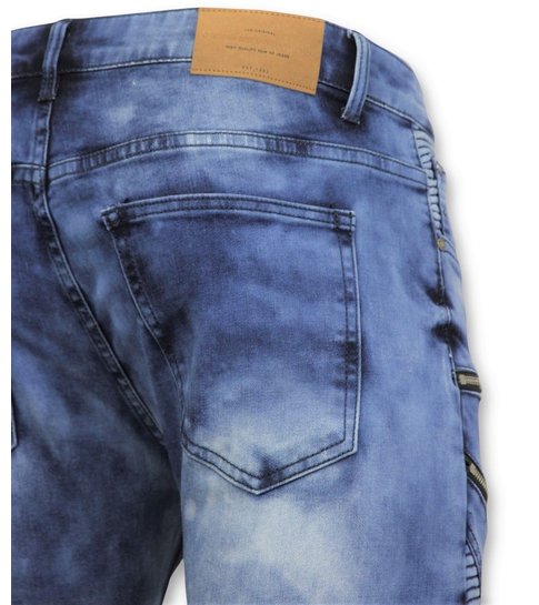 TRUE RISE Heren Spijkerbroek - Biker Jeans Zip - 3025 - Blauw