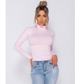 PARISIAN Rib Knit Polo Neck Long Sleeve -Dames Top - Roze