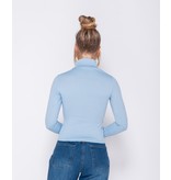 PARISIAN Rib Knit Polo Neck Long Sleeve Top -Dames Top - Blauw