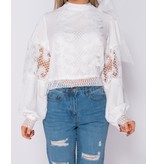 PARISIAN Lace Panel Detail Bow - Dames Blouse - Wit