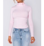 PARISIAN Rib Knit Polo Neck Long Sleeve -Dames Top - Roze