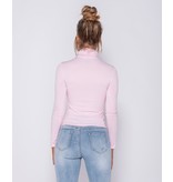 PARISIAN Rib Knit Polo Neck Long Sleeve -Dames Top - Roze