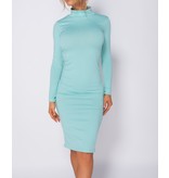 PARISIAN Rib Knit Polo Neck Long Sleeve Midi Dress  - Dames - Mint