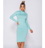 PARISIAN Rib Knit Polo Neck Long Sleeve Midi Dress  - Dames - Mint