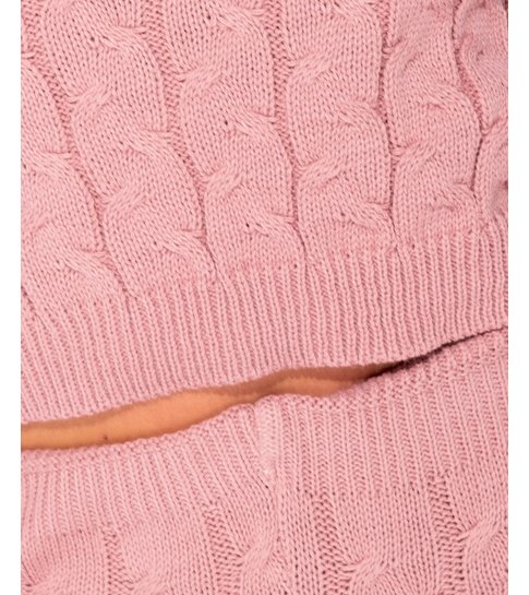 PARISIAN Cable Knit Long Sleeve Top & Legging Lounge Set  - Dames  - Roze