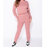 PARISIAN Cable Knit Long Sleeve Top & Legging Lounge Set  - Dames  - Roze